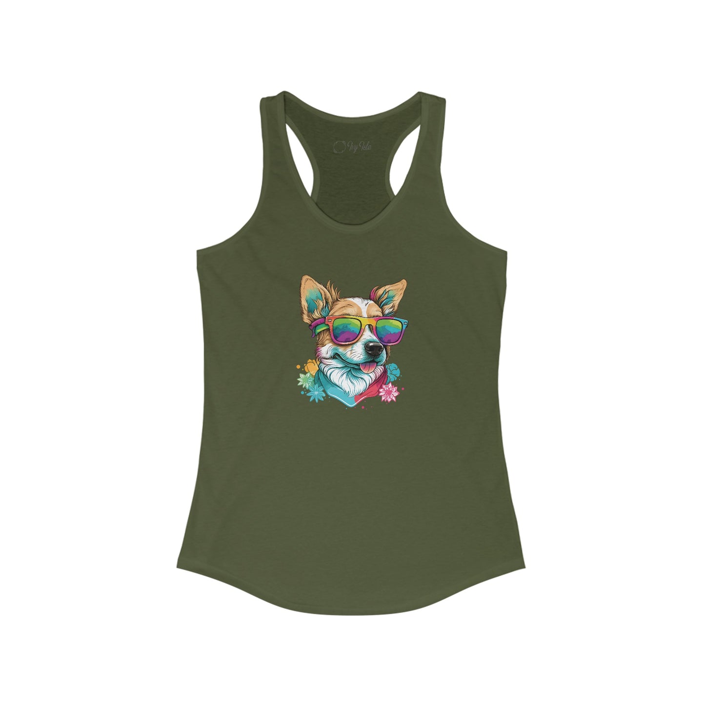Dog with Sunglasses Racerback Tank 002