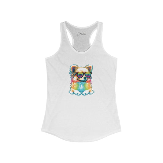 Dog with Sunglasses Racerback Tank 004