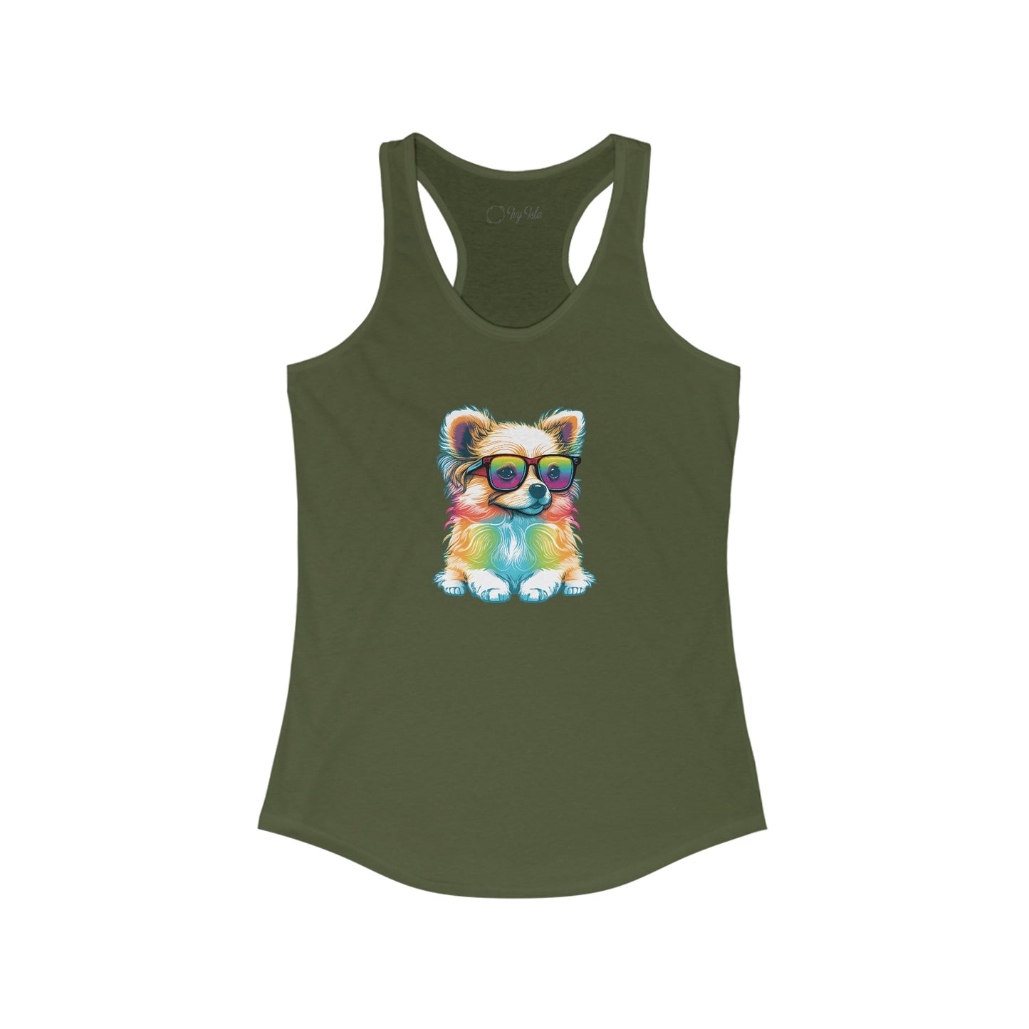 Dog with Sunglasses Racerback Tank 004