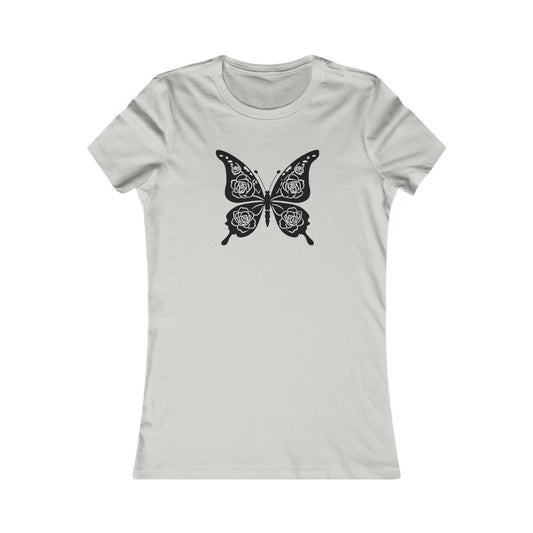 Butterfly with Roses Fitted Tee