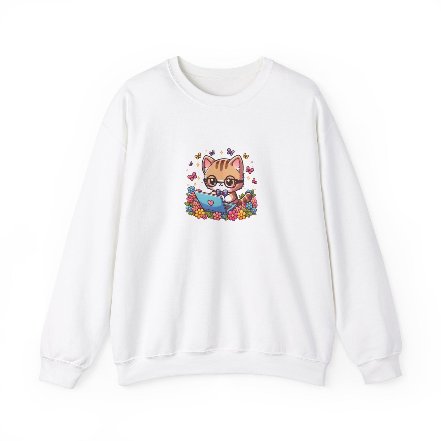 Cat with Flowers and Laptop Sweatshirt