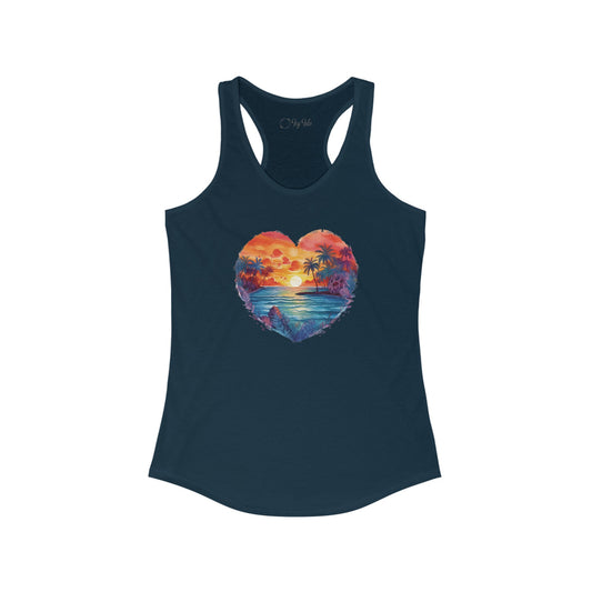 Painted Beach Sunset Heart Racerback Tank