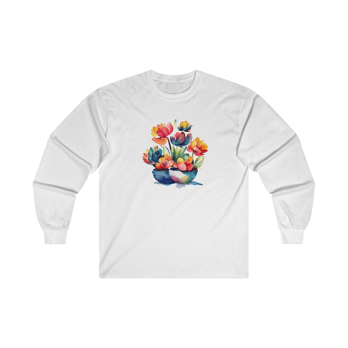 Watercolor Succulent Flowers Long Sleeve Tee