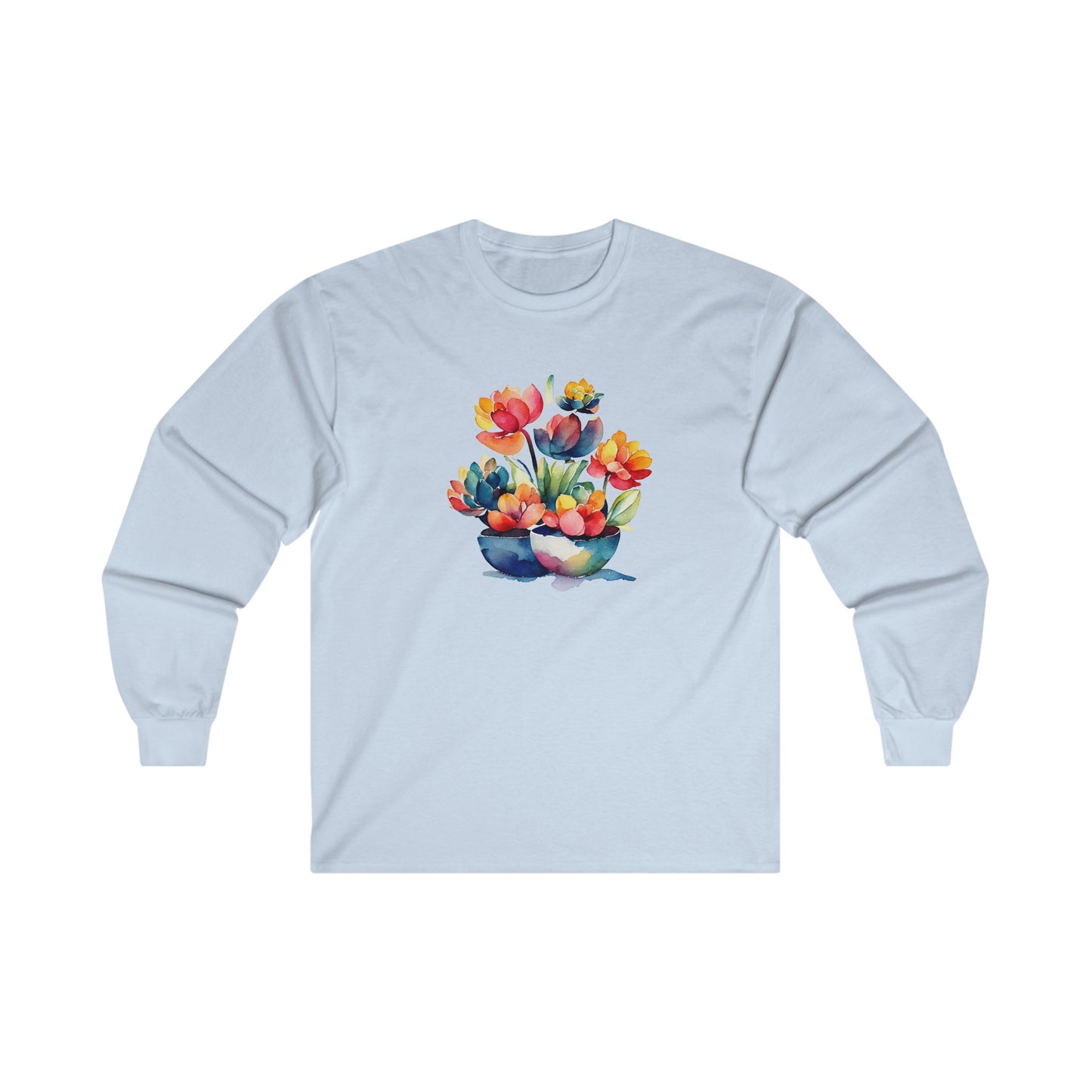 Watercolor Succulent Flowers Long Sleeve Tee
