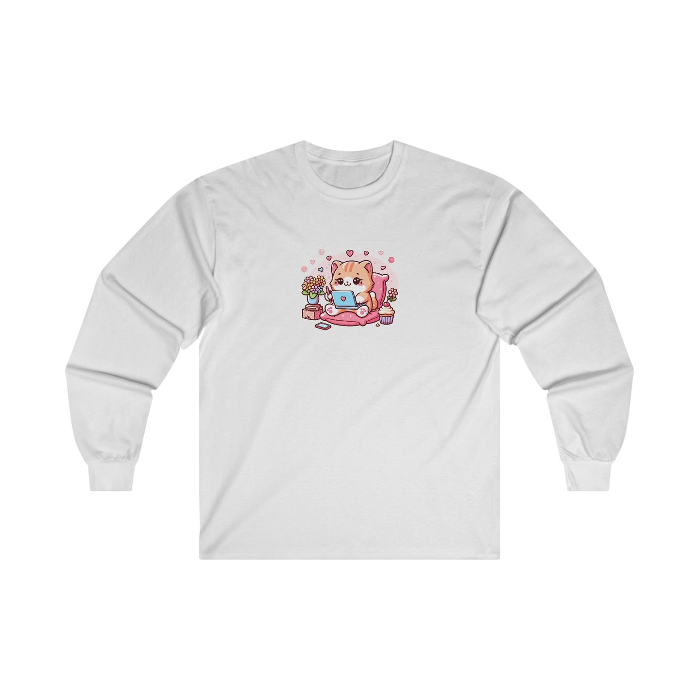 Cat with Laptop Long Sleeve Tee