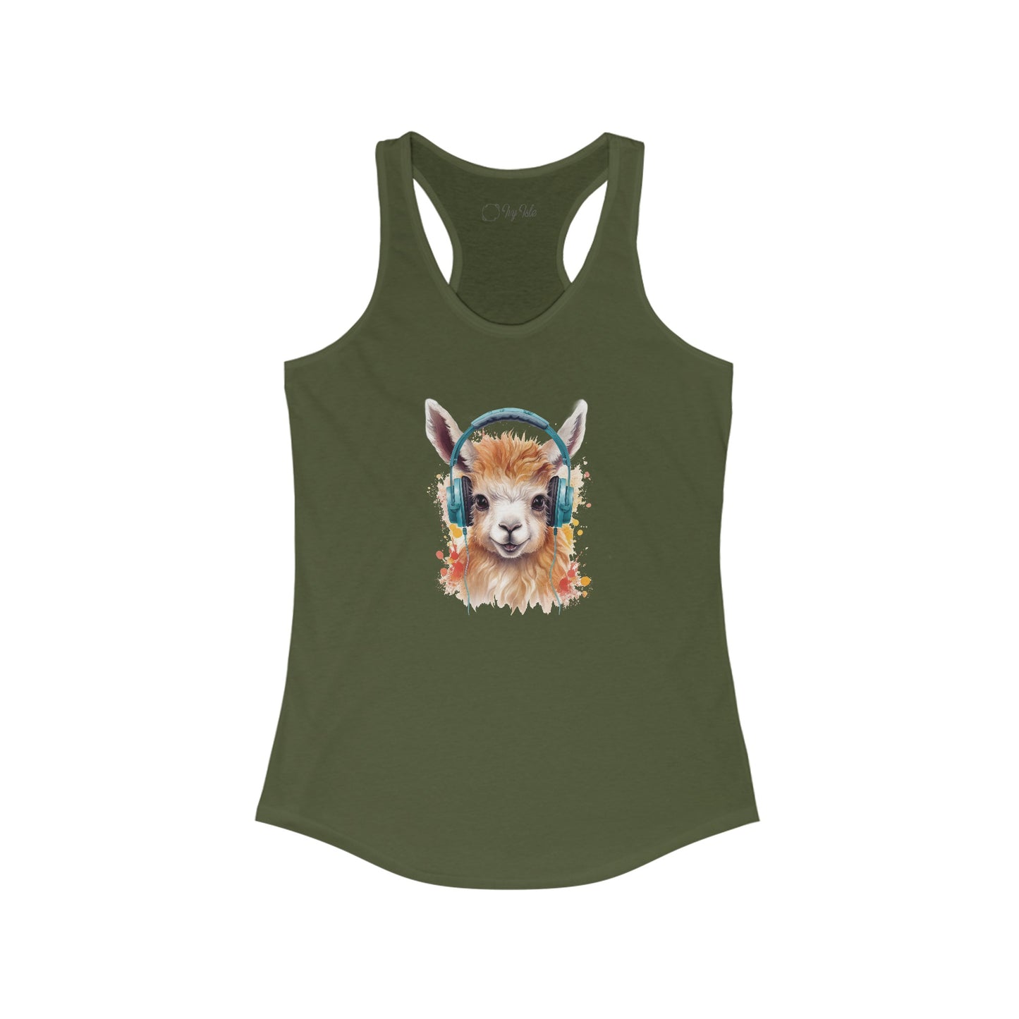 Llama with Headphones Racerback Tank
