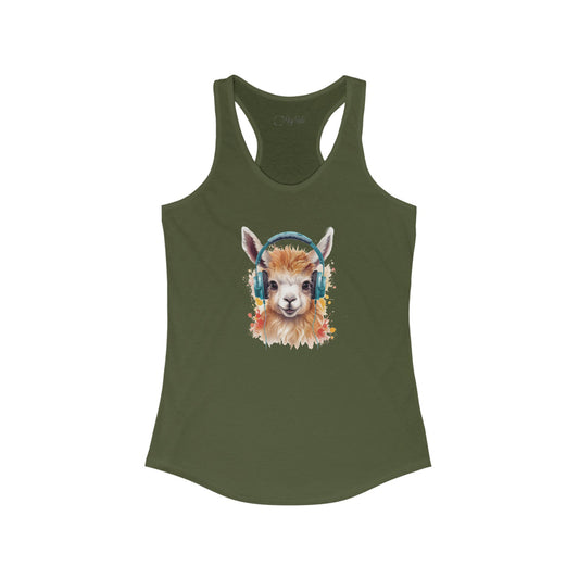 Llama with Headphones Racerback Tank