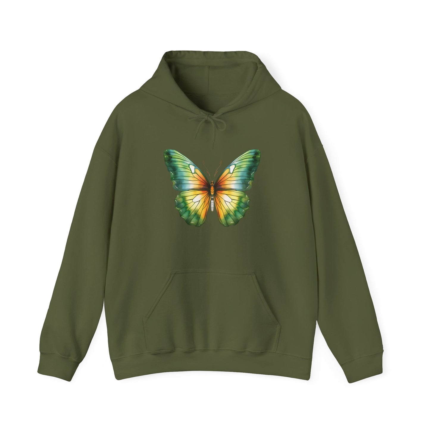 Green Watercolor Butterfly Hooded Sweatshirt