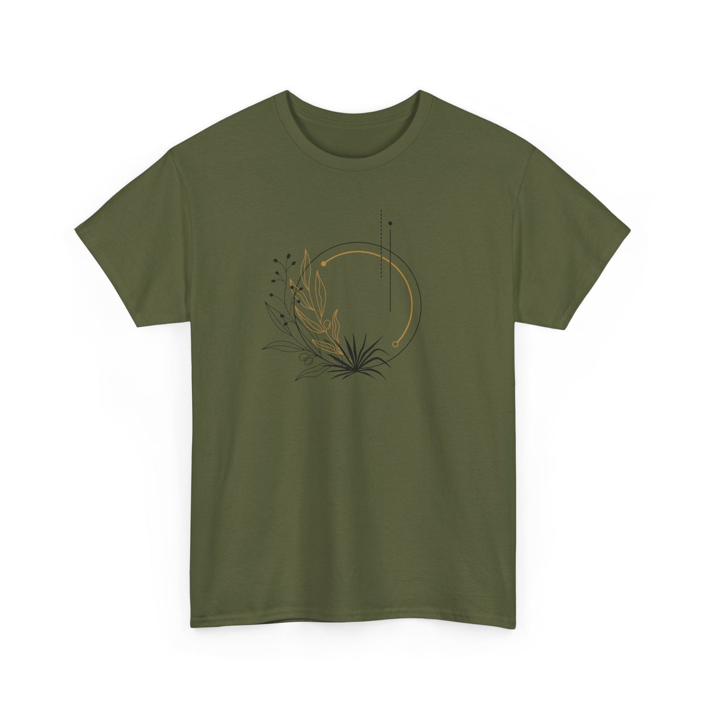 Black and Gold Leafy Circle Short Sleeve Tee