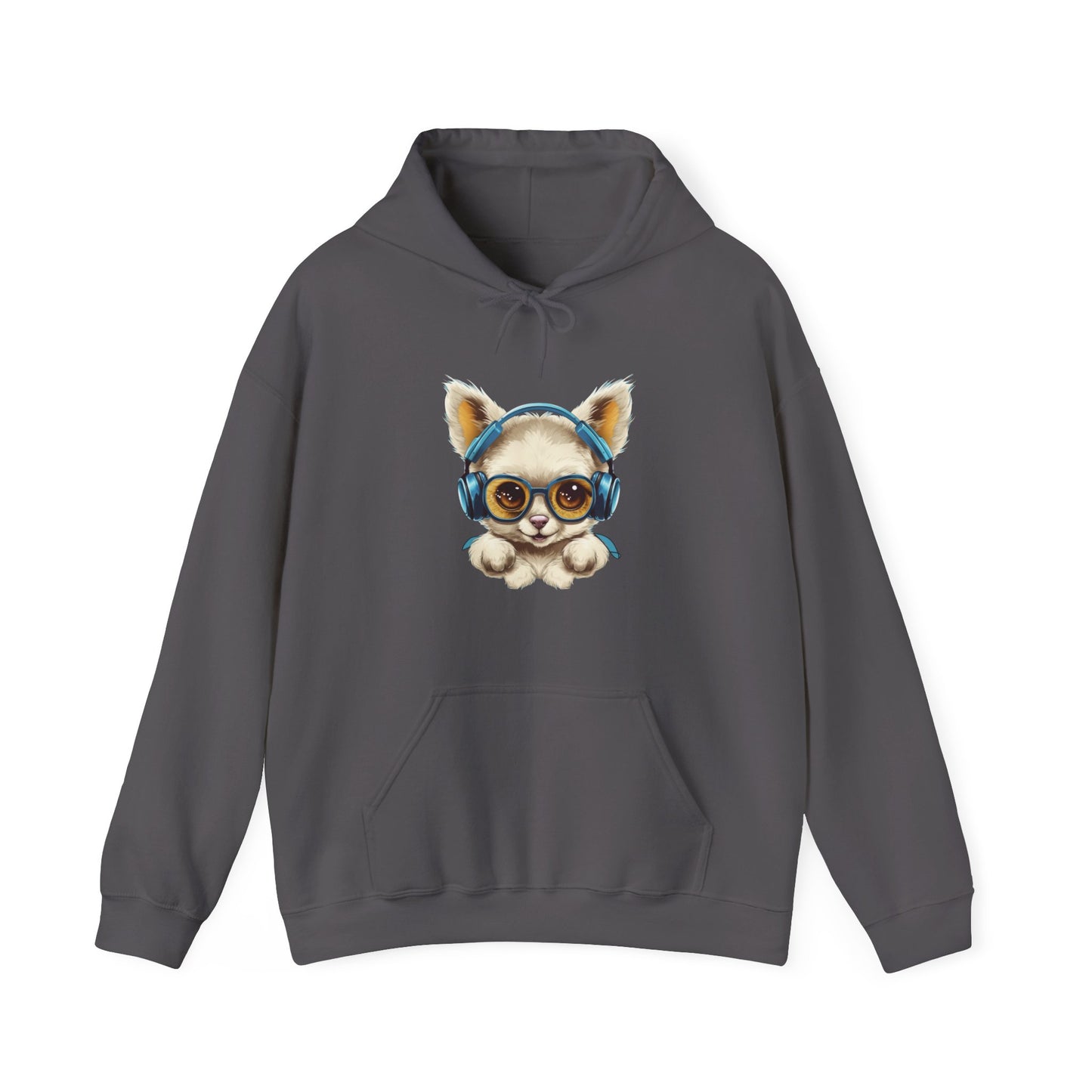 Puppy with Headphones Hooded Sweatshirt
