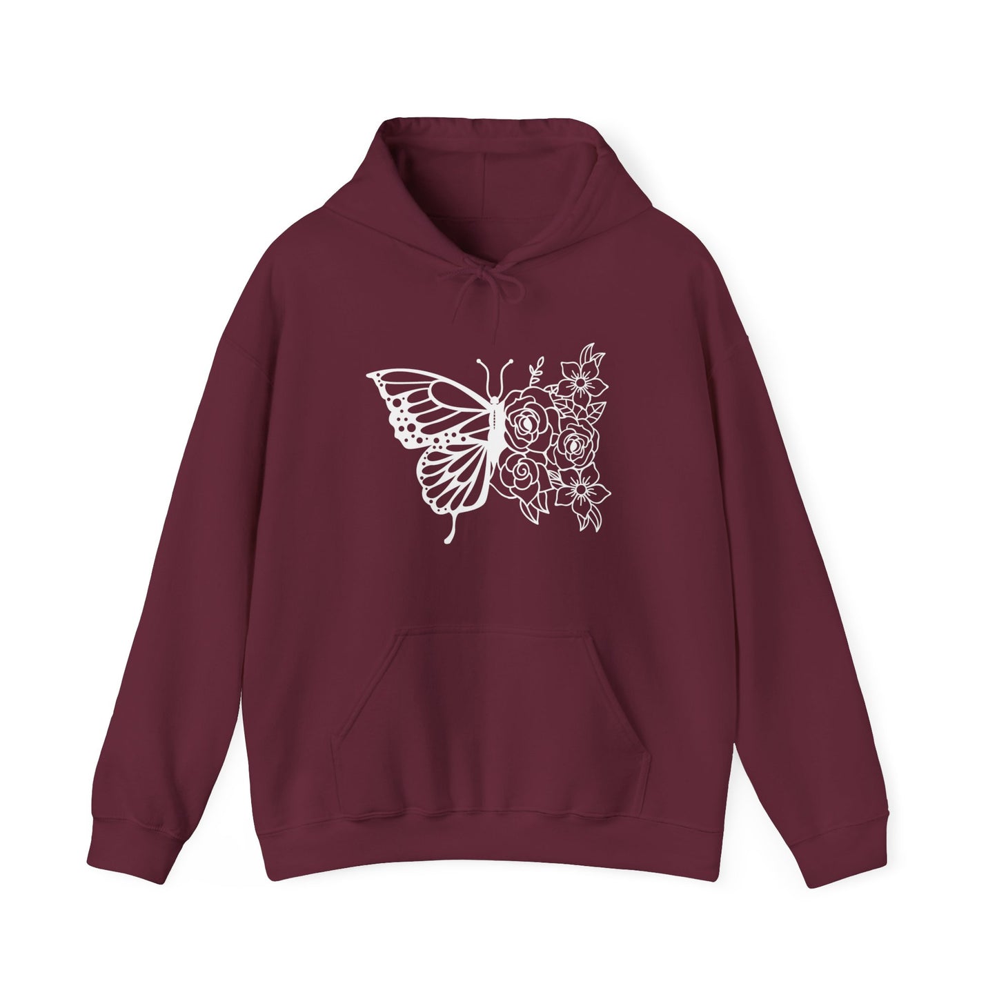 Butterfly and Flowers Hooded Sweatshirt