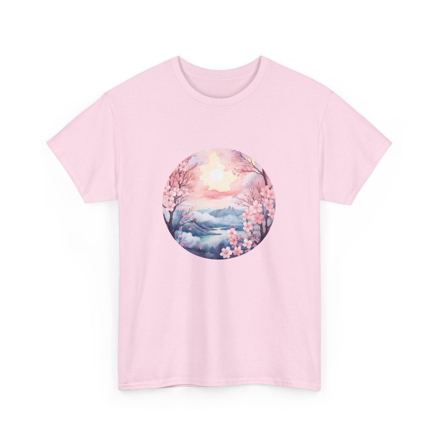 Watercolor Cherry Blossom Landscape Short Sleeve Tee