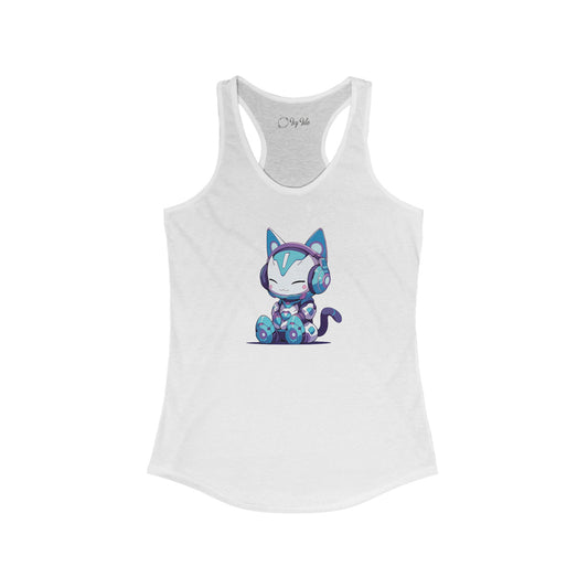 Futuristic Cat with Headphones Racerback Tank