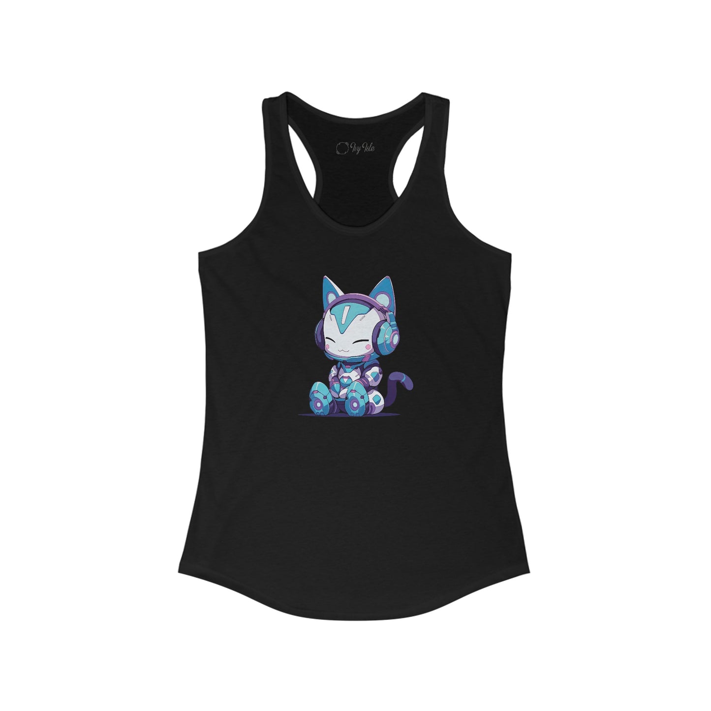 Futuristic Cat with Headphones Racerback Tank