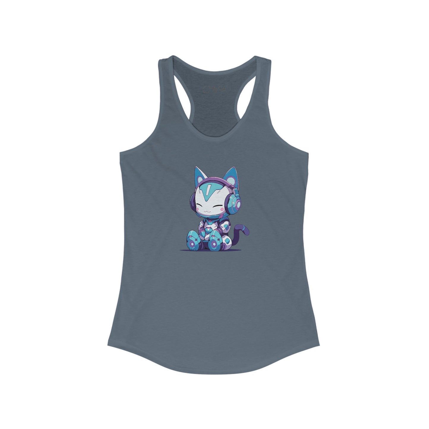 Futuristic Cat with Headphones Racerback Tank
