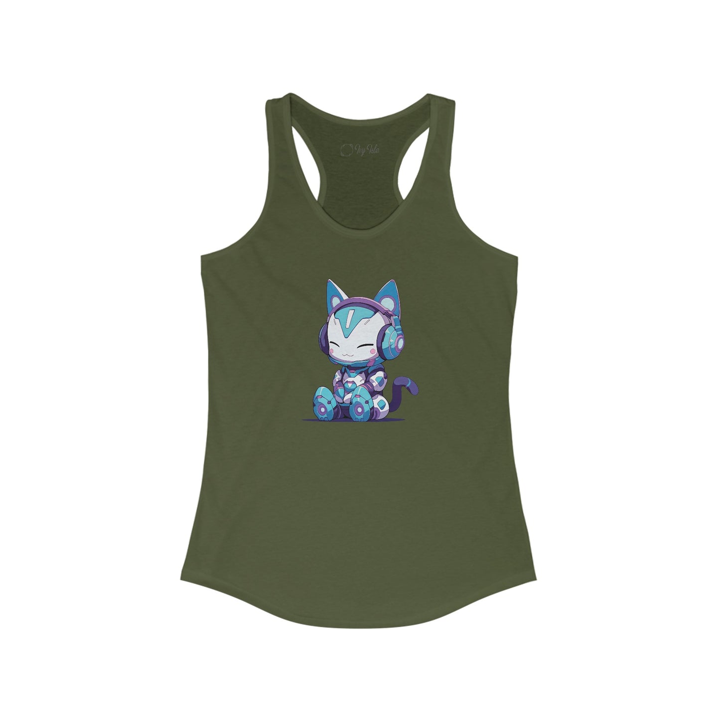 Futuristic Cat with Headphones Racerback Tank