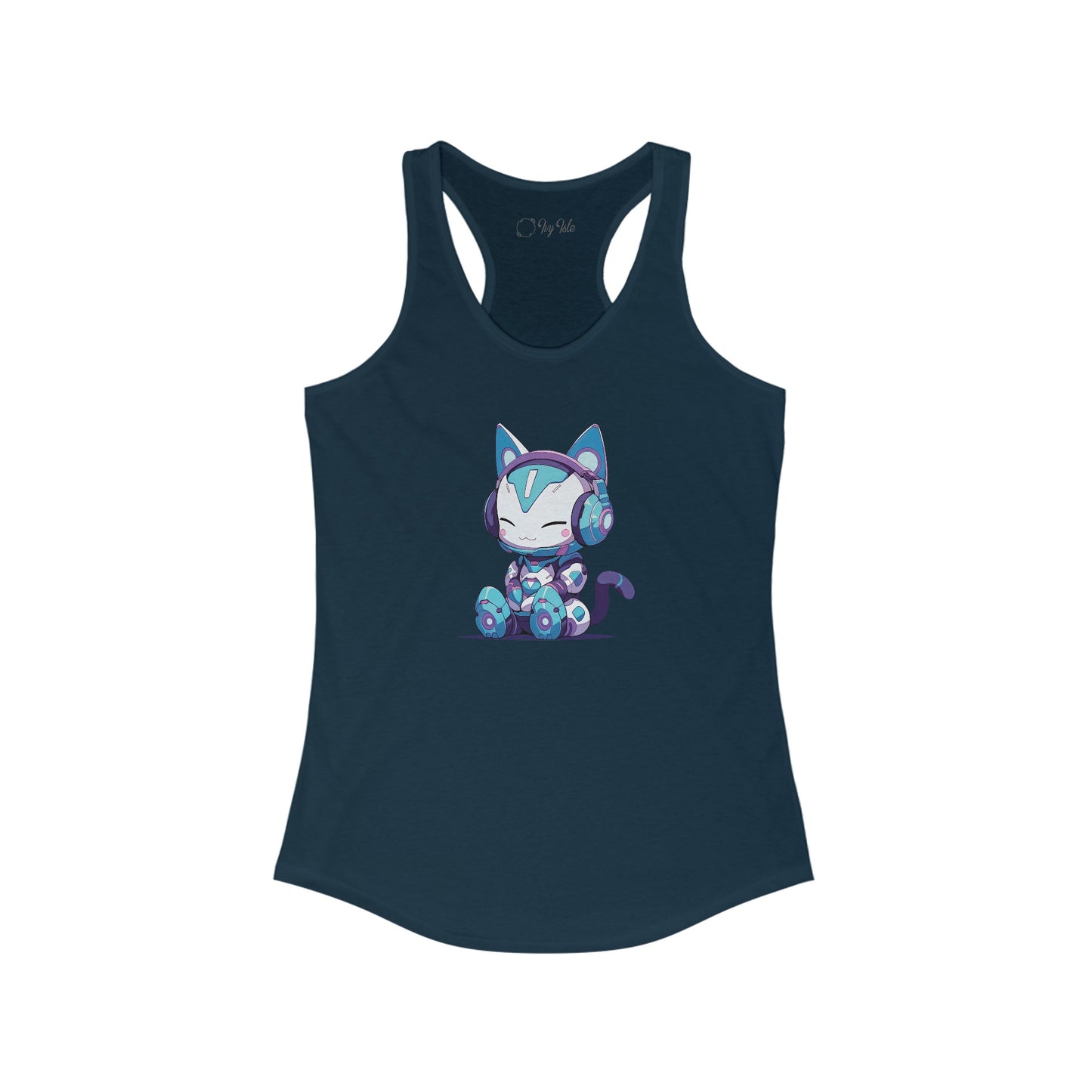 Futuristic Cat with Headphones Racerback Tank