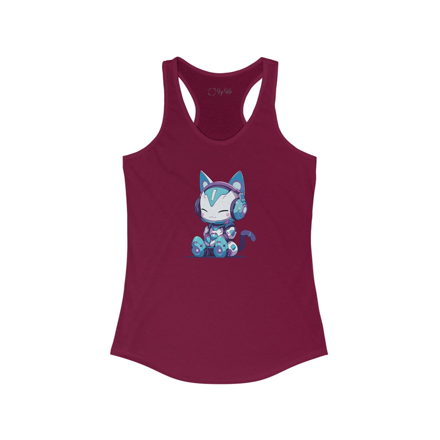Futuristic Cat with Headphones Racerback Tank
