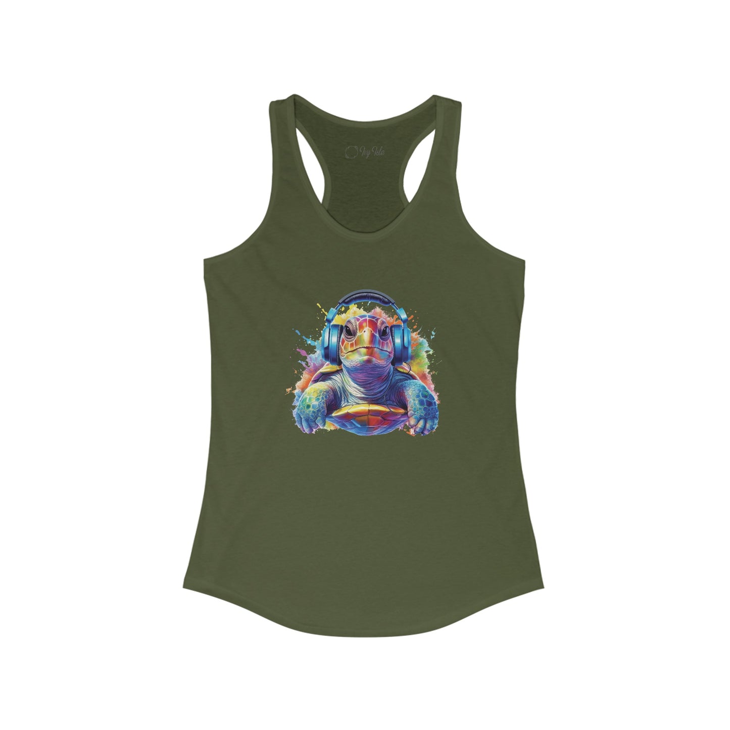 Turtle with Headphones Racerback Tank