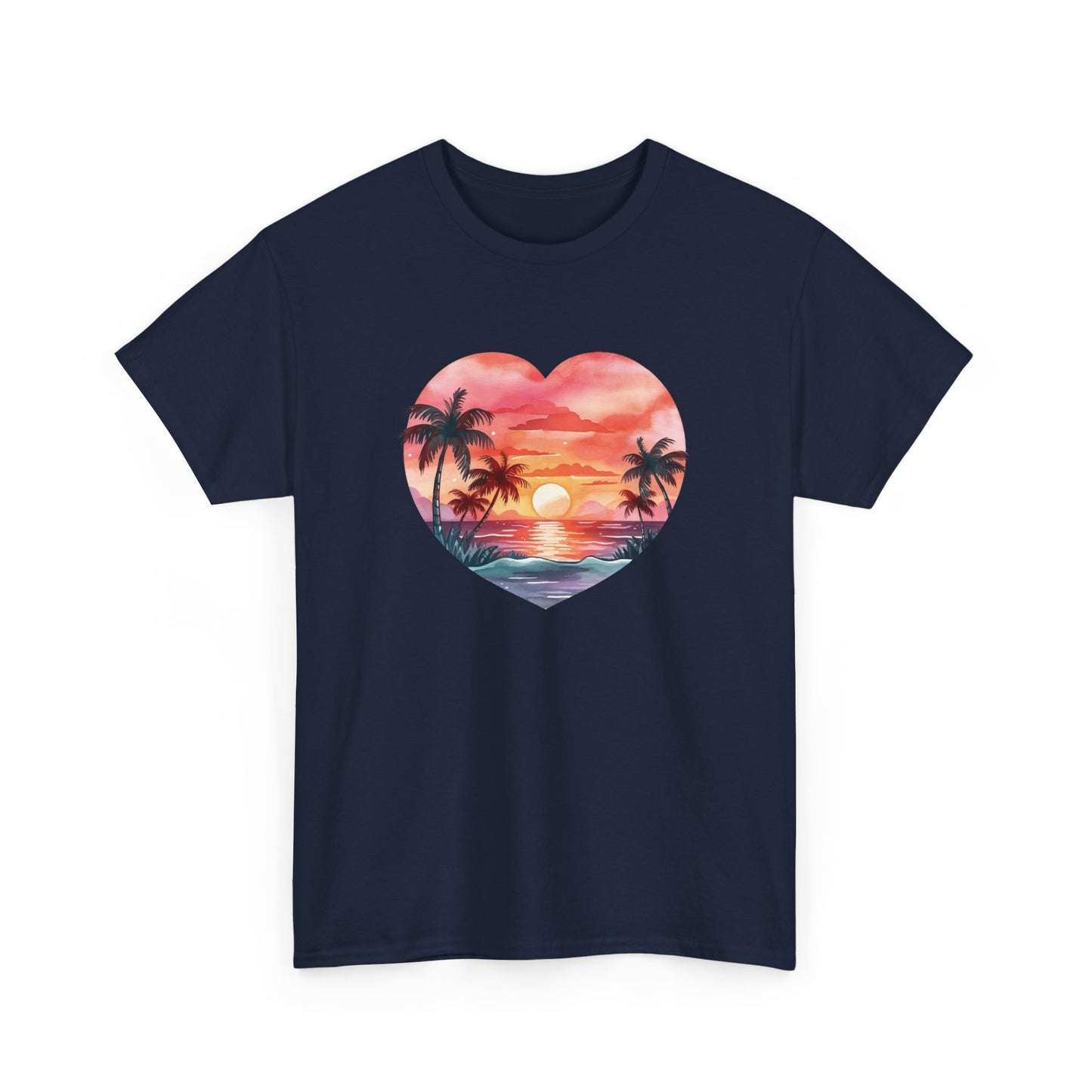 Retro Sunset Beach Heart Short Sleeve Tee