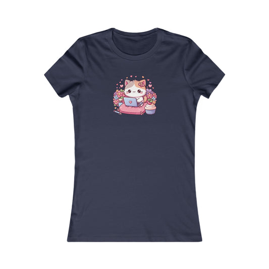 Cat with Cupcake and Laptop Fitted Tee