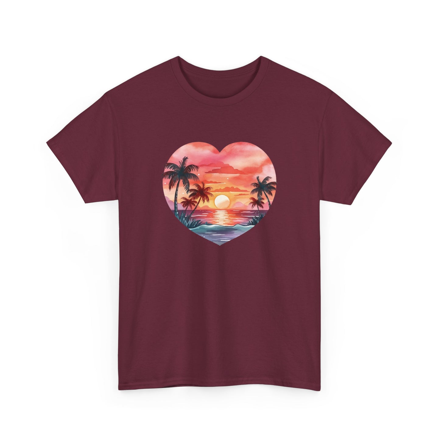 Retro Sunset Beach Heart Short Sleeve Tee