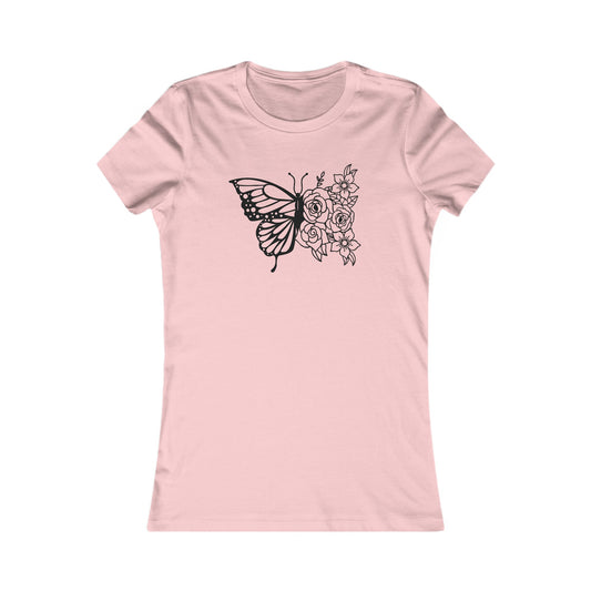 Butterfly and Flowers Fitted Tee