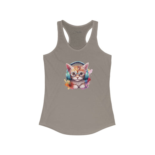 Cat with Headphones Racerback Tank