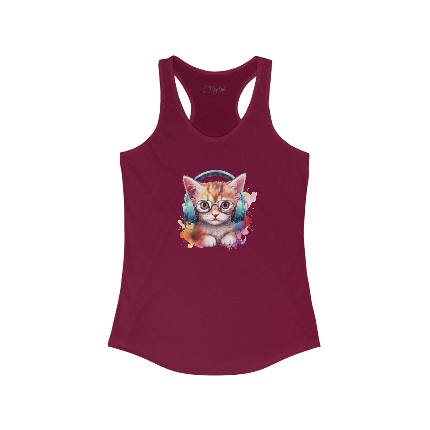 Cat with Headphones Racerback Tank