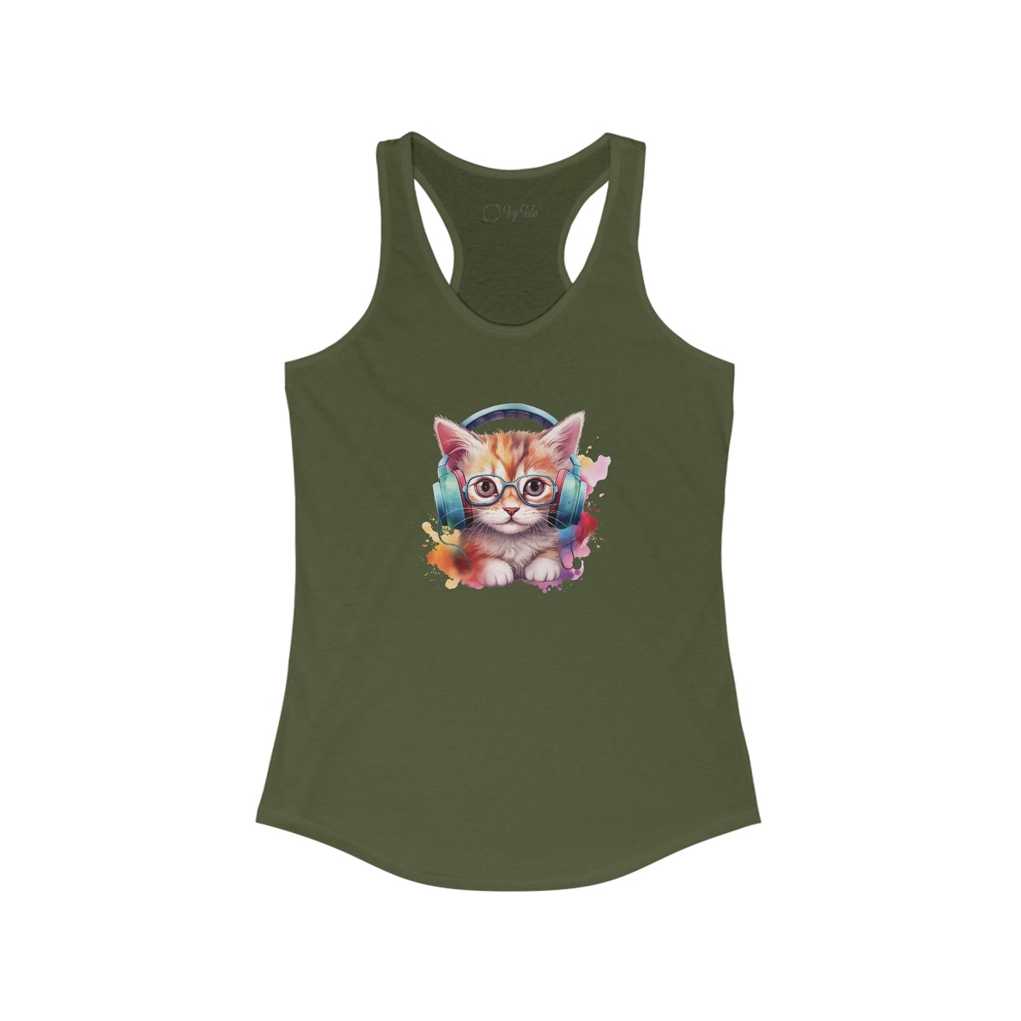 Cat with Headphones Racerback Tank