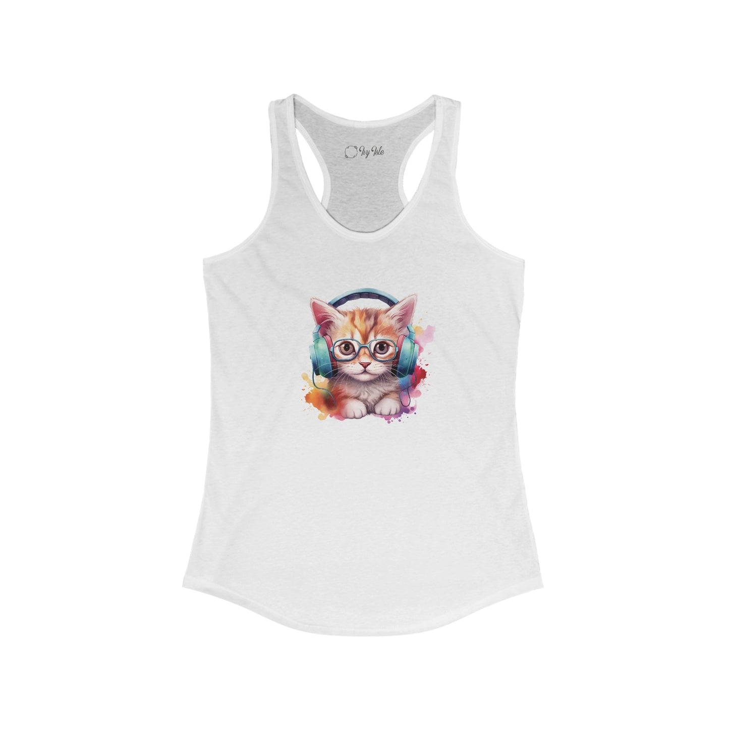 Cat with Headphones Racerback Tank