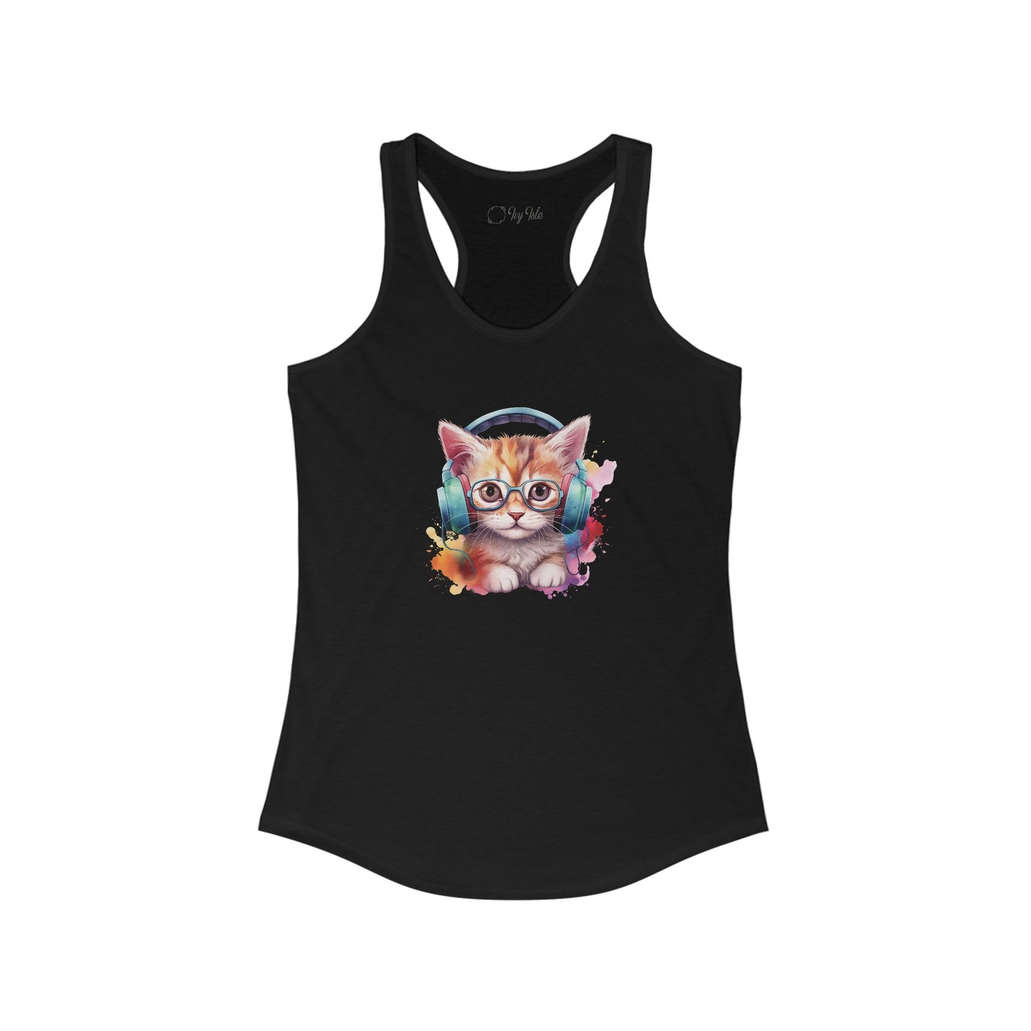 Cat with Headphones Racerback Tank