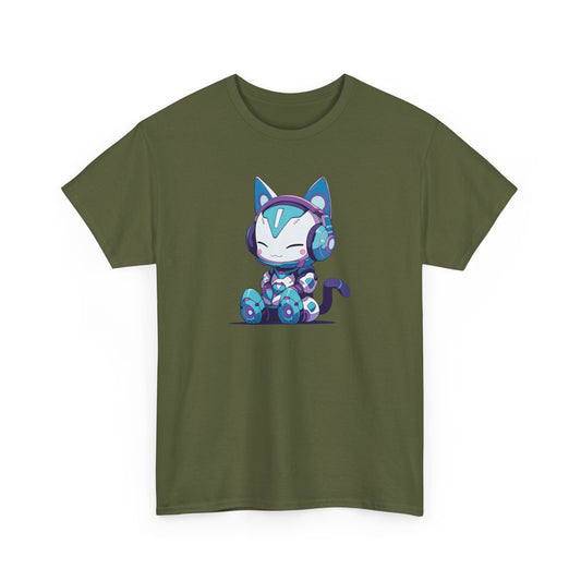 Futuristic Cat with Headphones Short Sleeve Tee