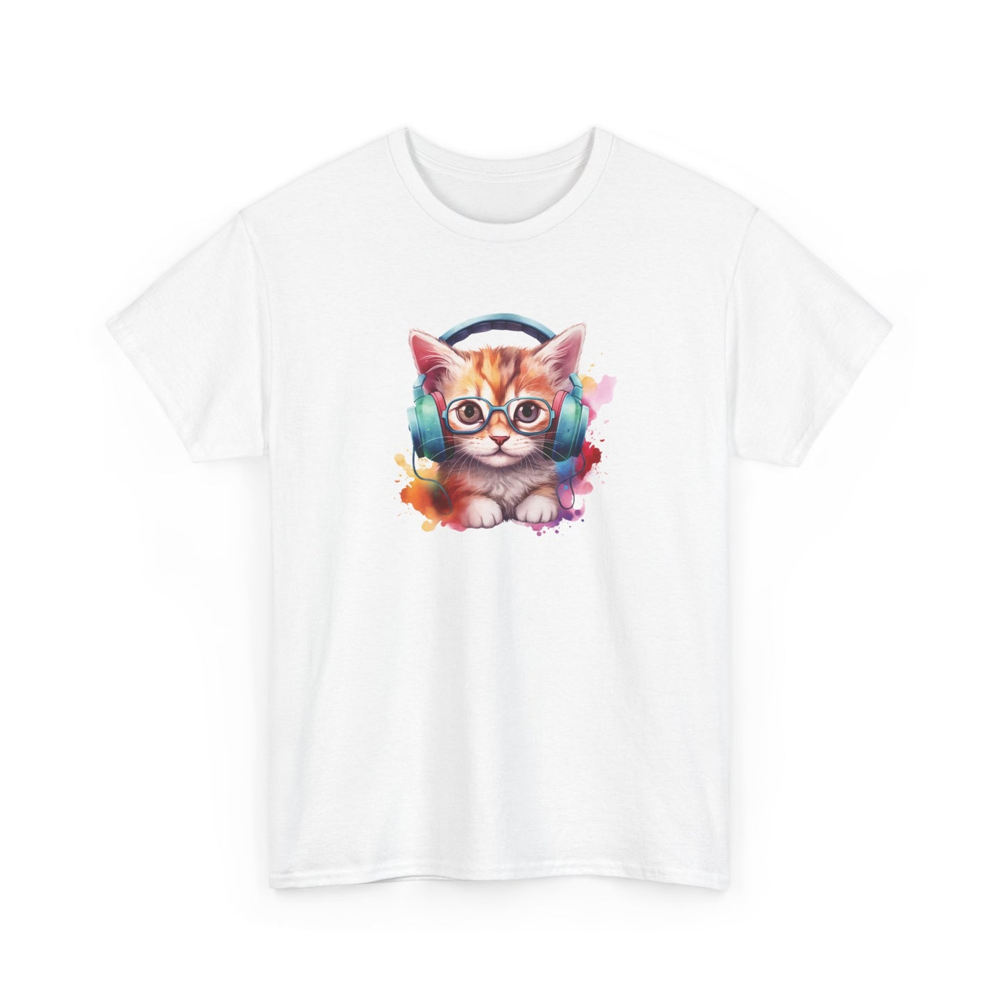 Cat with Headphones Short Sleeve Tee