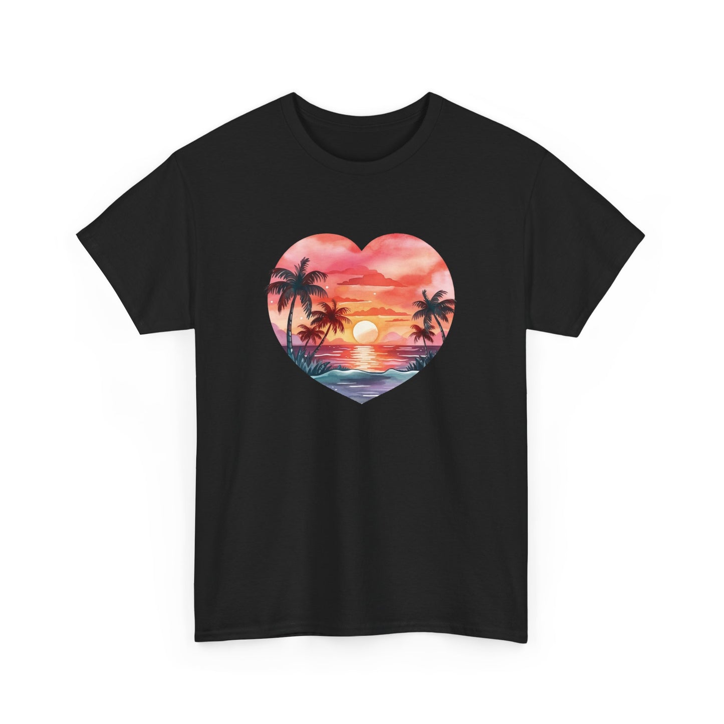 Retro Sunset Beach Heart Short Sleeve Tee